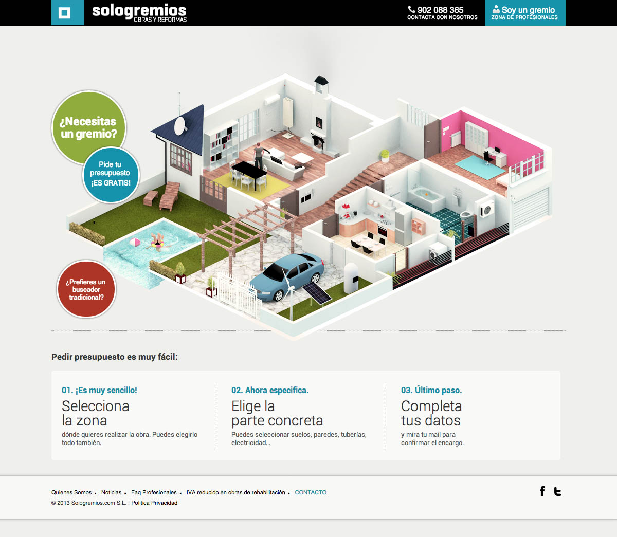 Diseño website, frontend y backend en proyecto online de presupuestos de construcción y reformas en Zaragoza.